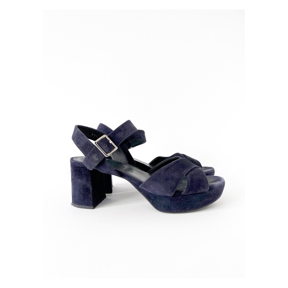 Prada Size 37.5 Women's Platform Ankle Strap Suede Sandals in Blue - Picture 4 of 10